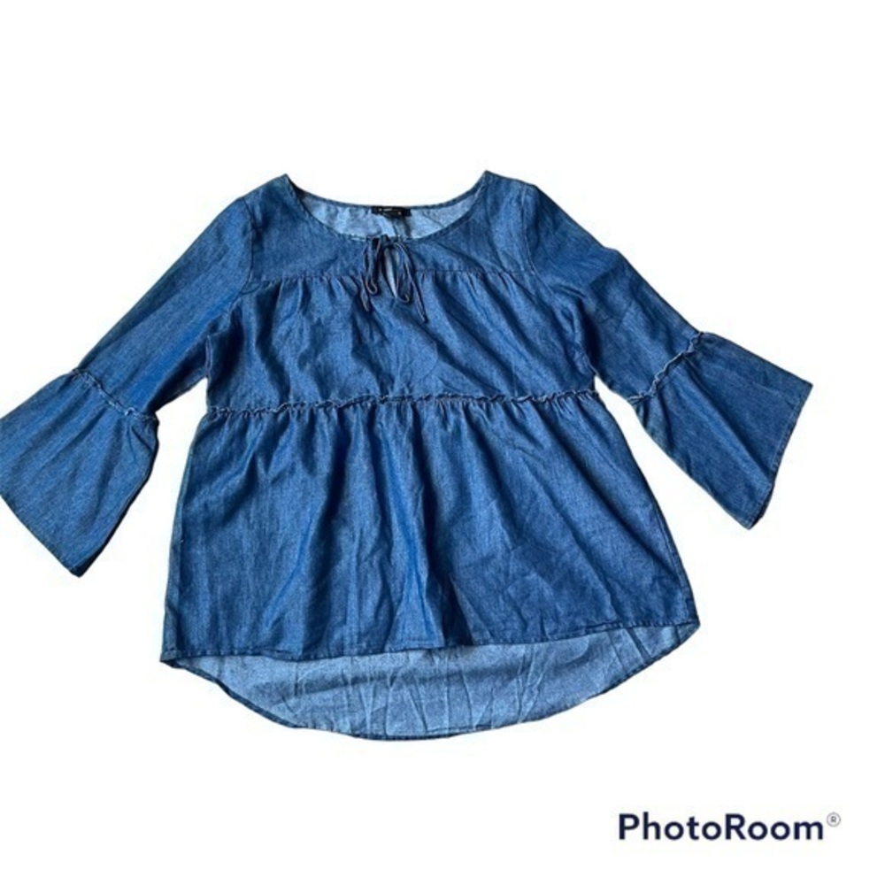 Robert Louis denim bohemian style bell sleeve blouse